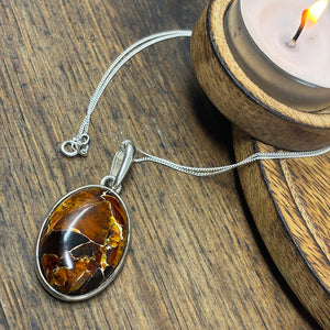 Amber Sterling Silver Mosaic Pendant