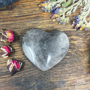 Silver Sheen Obsidian Heart Carving - Medium