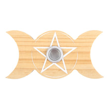 Load image into Gallery viewer, Natural Wooden Triple Moon Spell Candle Holder