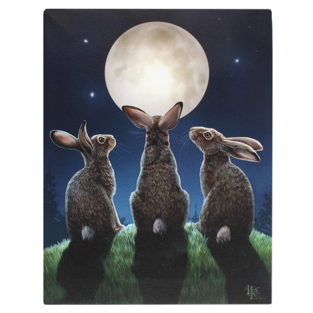 3 Hares Gazing at the Moon by Lisa Parker 