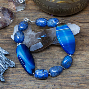Blue Banded Agate and Lapis Lazuli Bracelet