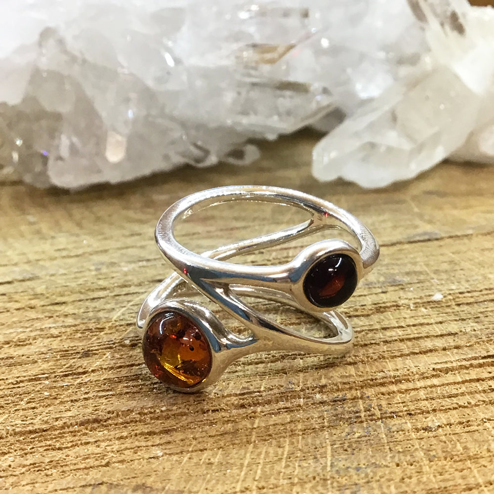 Sterling Silver Double Banded Amber Ring