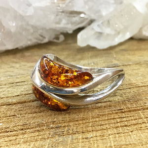 Double Banded Sterling Silver Amber Ring