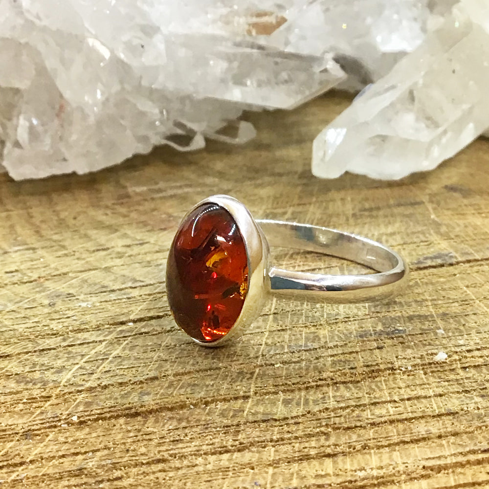 Sterling Silver and Oval Amber Ring