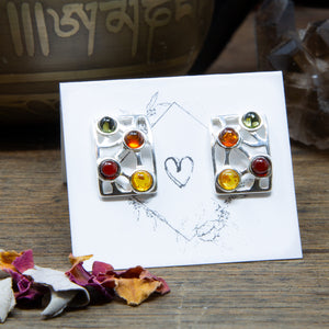 Intricate Amber and Sterling Silver Stud Earrings