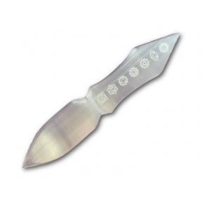 Selenite Carved Dagger with Chakra Symbols 250g