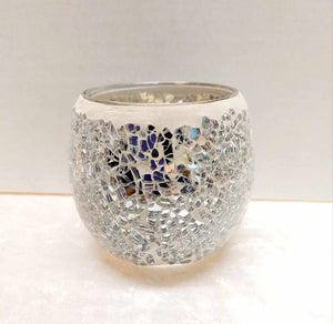 Silver Crackle Candle Holder