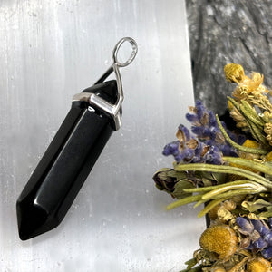 Double Terminated Black Obsidian Pendant (Sterling Silver)