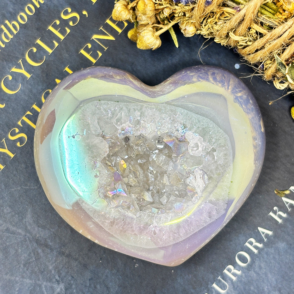 Titanium Agate Aura Heart with Druzy 59g