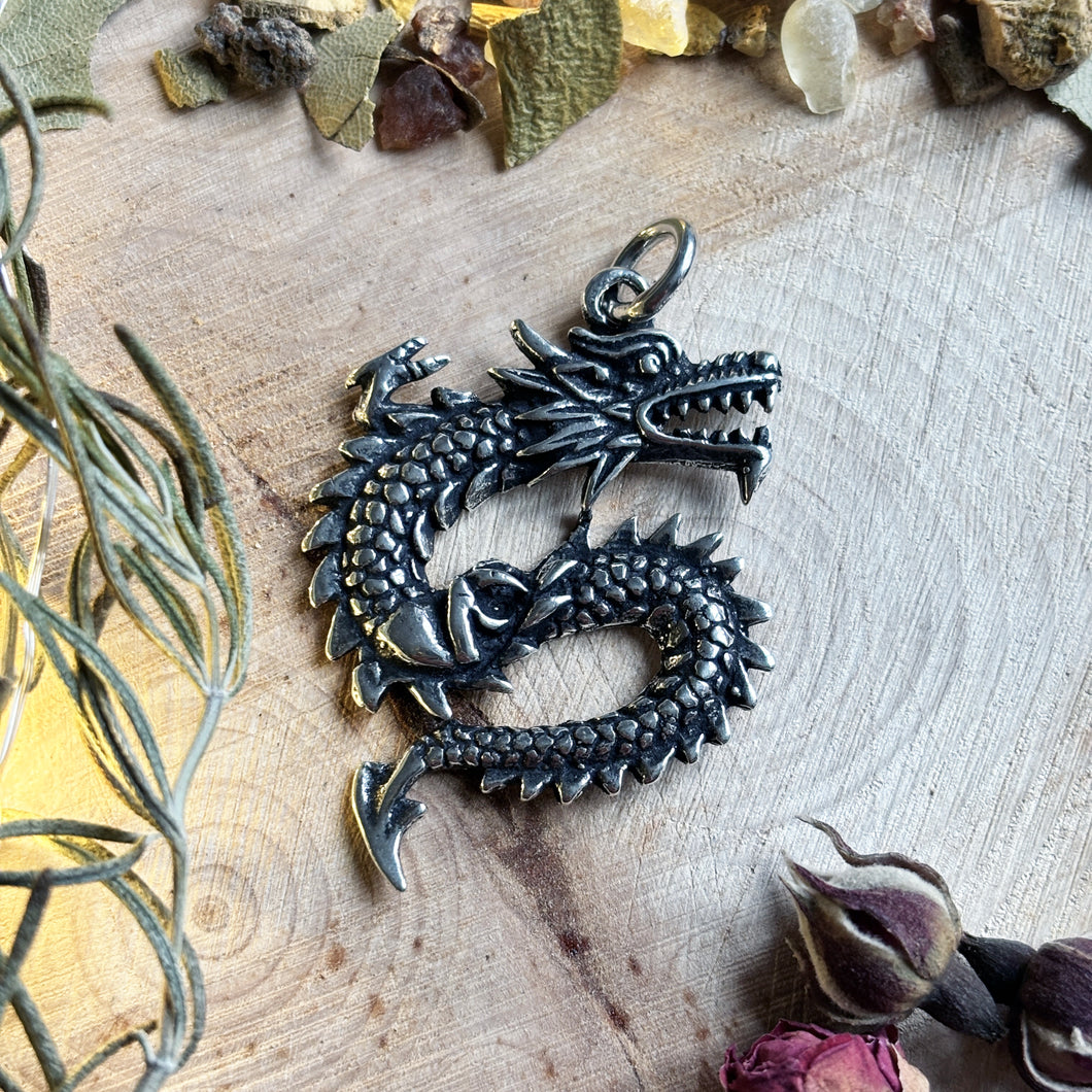 Large Sterling Silver Dragon Pendant