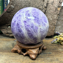 Load image into Gallery viewer, Large Dream Amethyst Sphere (with wooden stand)
