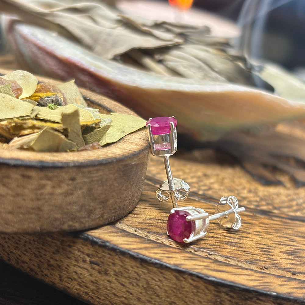 Sterling Silver & Ruby Stud Earrings