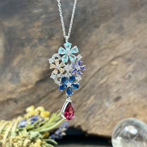 Sterling Silver and Flowers Cubic Zirconia Drop Pendant