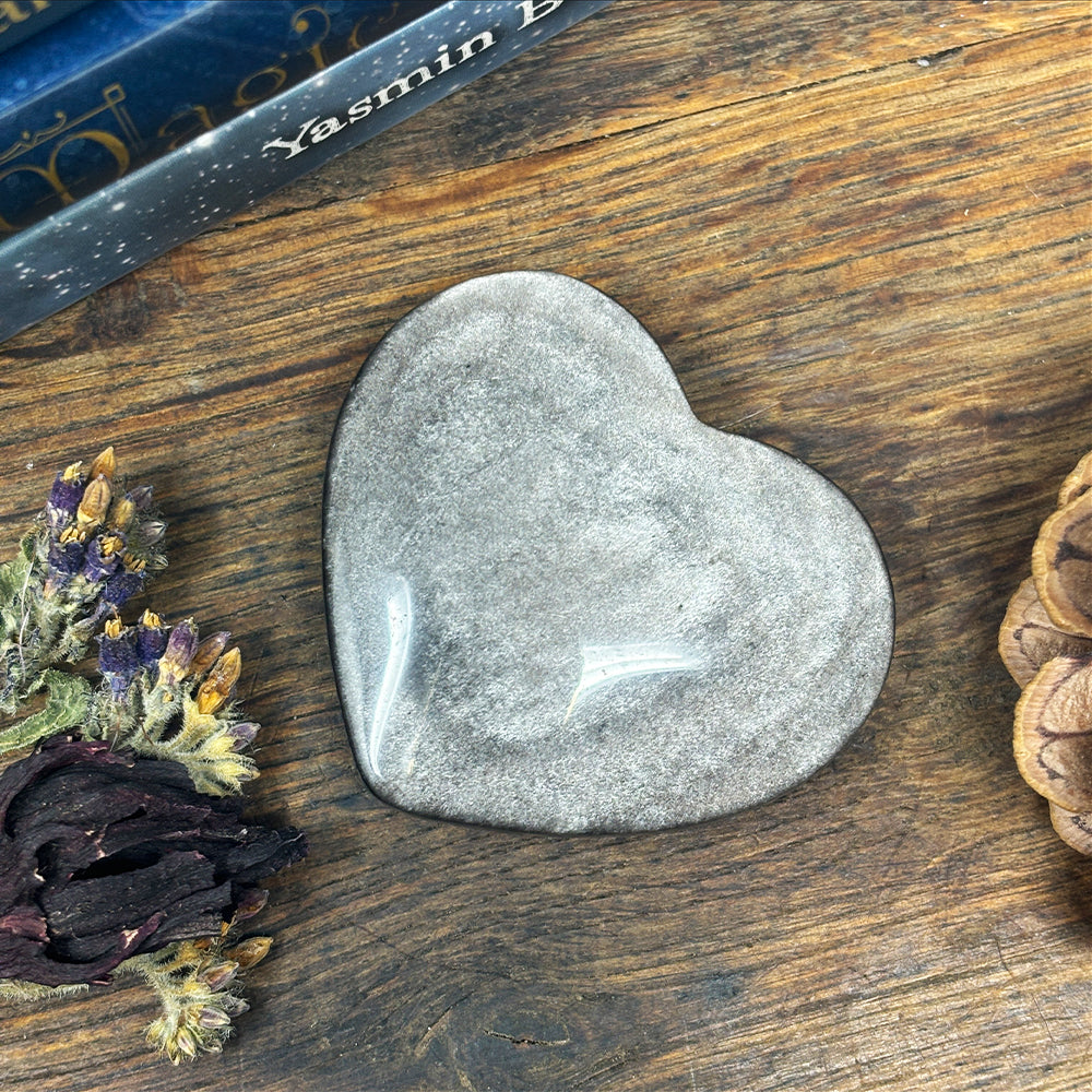 Silver Sheen Obsidian Heart Carving - Large