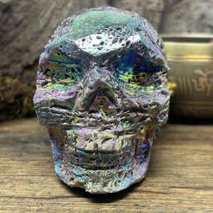 Titanium Aura Sphalerite Skull Carving