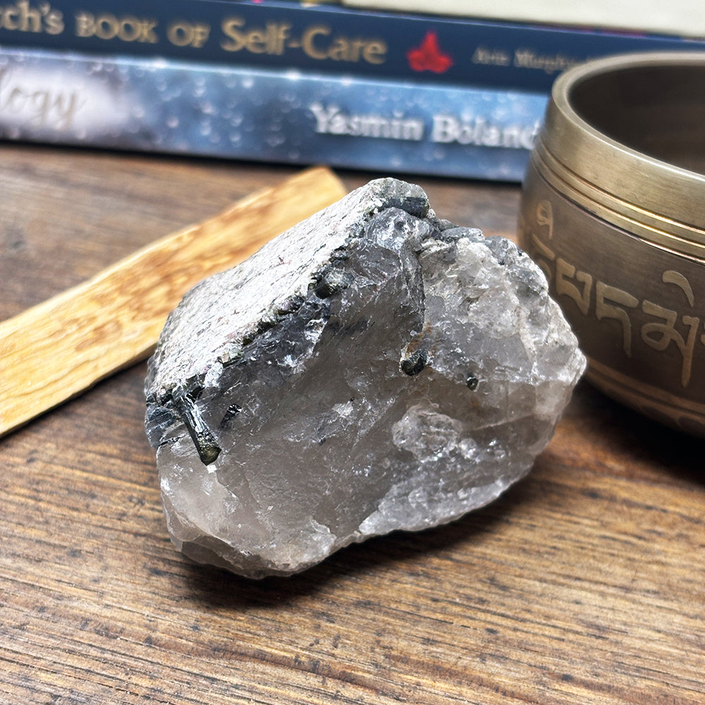 Black Tourmaline Growing in Smoky Quartz 139g