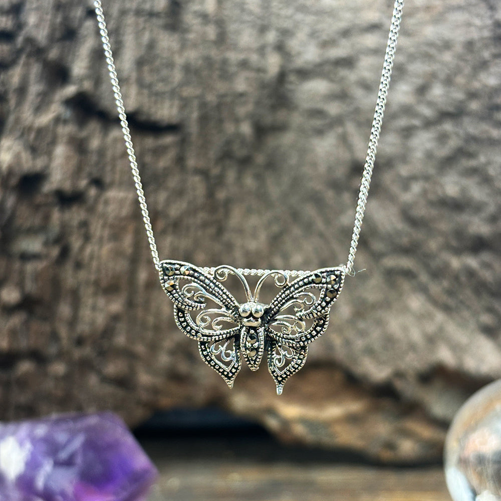 Sterling Silver and Marcasite Butterfly Pendant