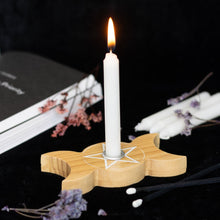 Load image into Gallery viewer, Natural Wooden Triple Moon Spell Candle Holder
