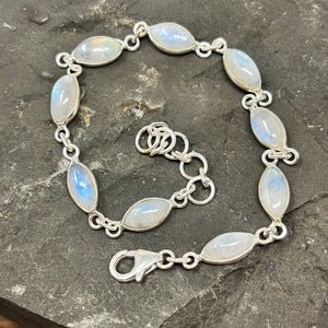 Rainbow Moonstone Sterling Silver Bracelet