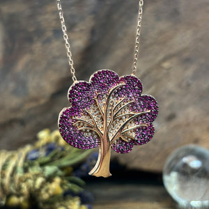 Gold Plated Sterling Silver Tree Pendant with Cubic Zirconia