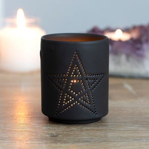 Black Pentagram Cut Out Tea Light Holder - 065