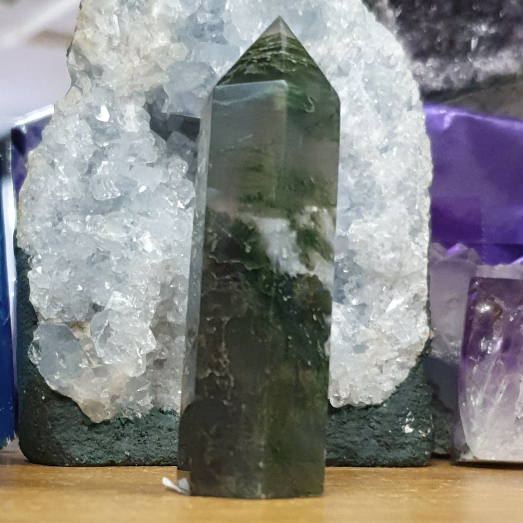 Green Moss Agate Polished Point - 57g