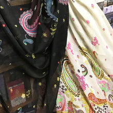 Load image into Gallery viewer, 2 Large Paisley Patterned Black and Cream Scarves - 126
