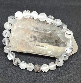 Tourmalinated Quartz Crystal Beaded Bracelet