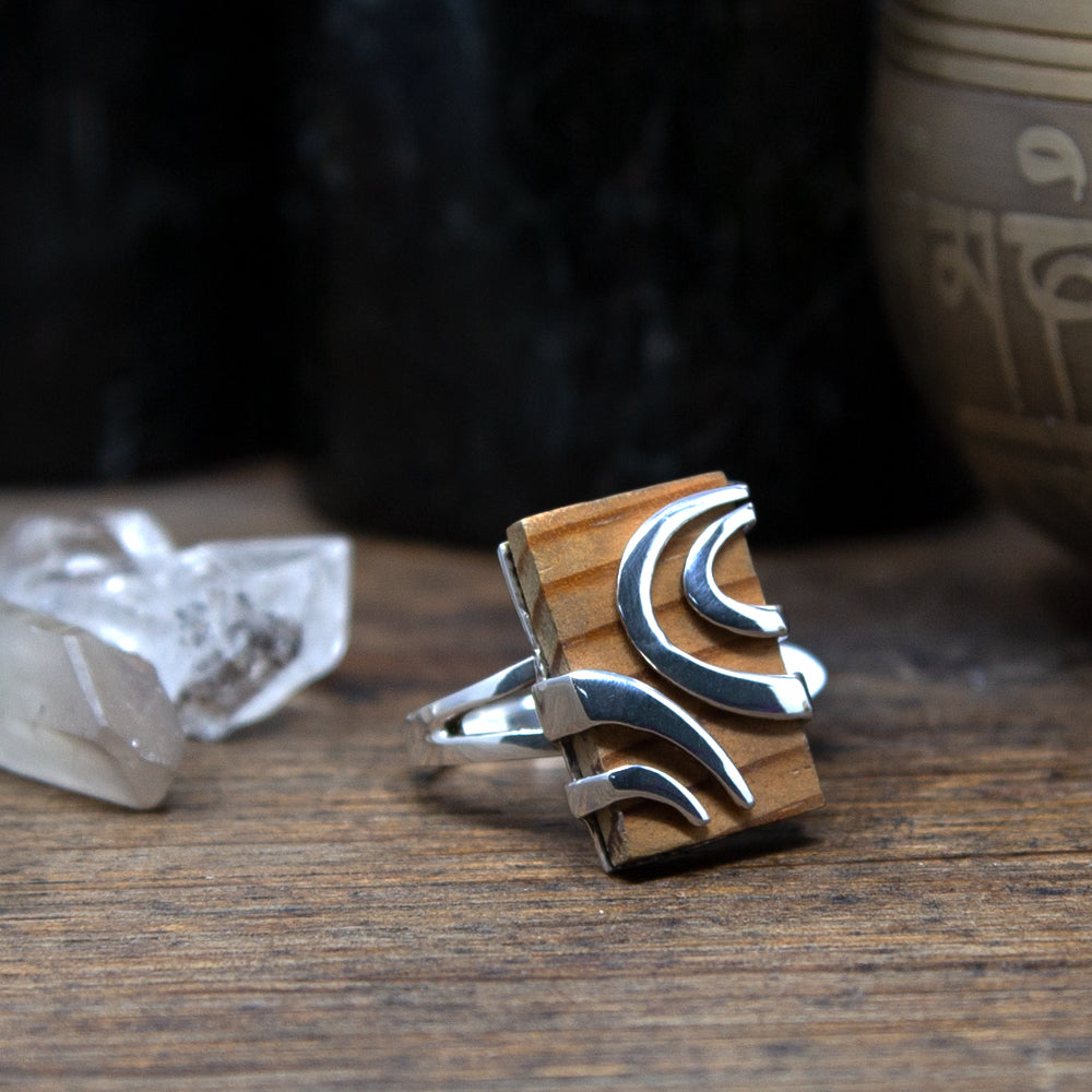 Wood and Sterling Silver Ring Size P - 153