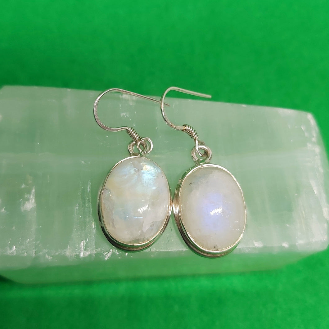 Rainbow Moonstone Sterling Silver Drop Earrings