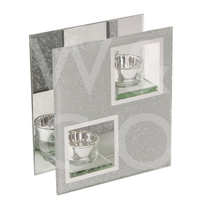 Hestia Grey & Glitter Glass Double Tea Light Holder - 028