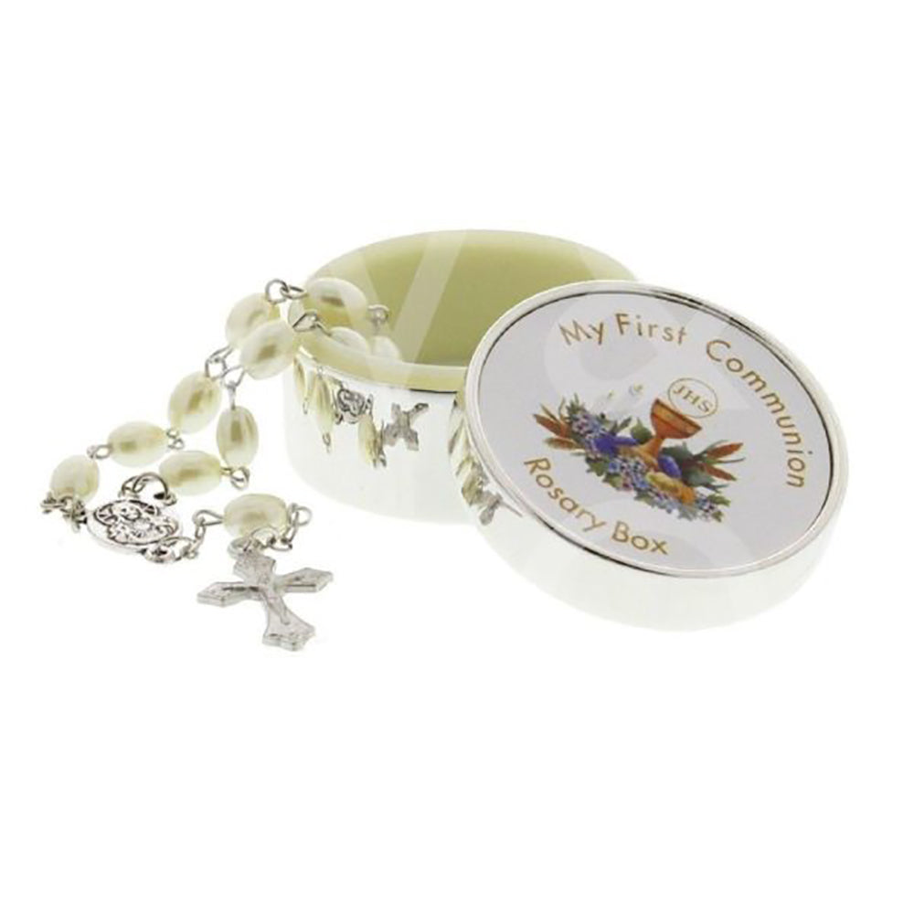 First Communion Silver Plated Rosary Box - 031
