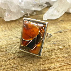 Sterling Silver Seven Amber Ring