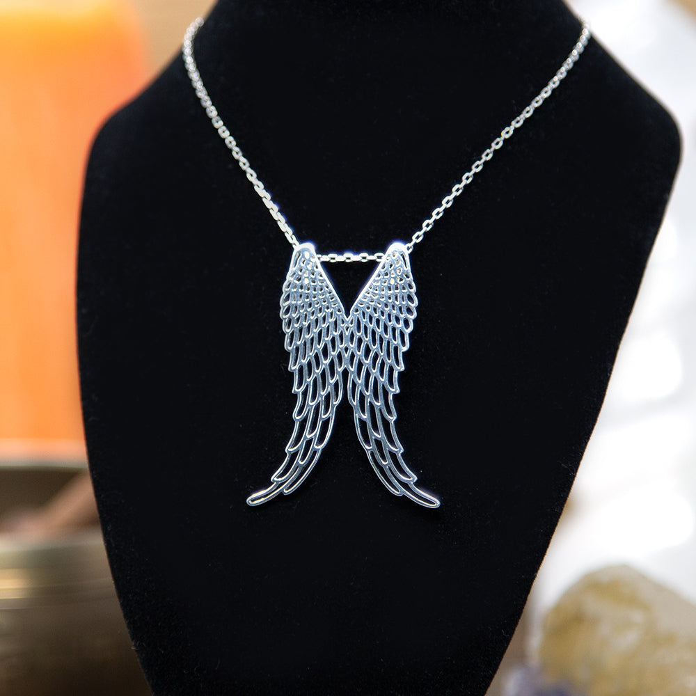 Sterling Silver Double Angel Wings Necklace - 095