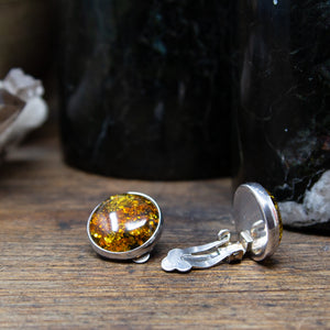 Amber and Sterling Silver Clip On Earrings
