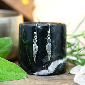 Sterling Silver Amethyst Feather Drop Earrings