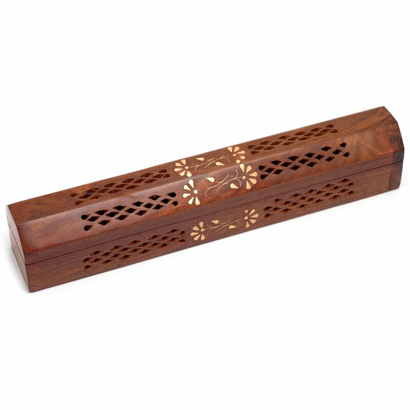 Horizontal Wood Incense Box  - Flower