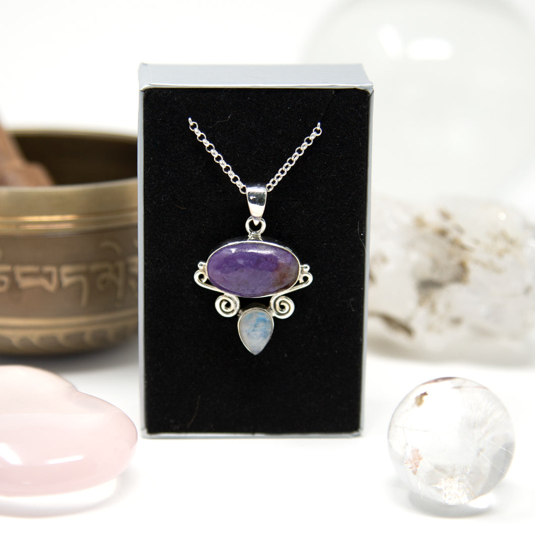 Charoite and Moonstone Sterling Silver Pendant