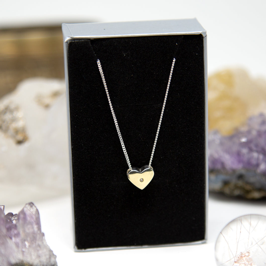 Silver Diamond Heart Pendant Necklace