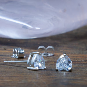 6mm CZ Heart Sterling Silver Stud Earrings