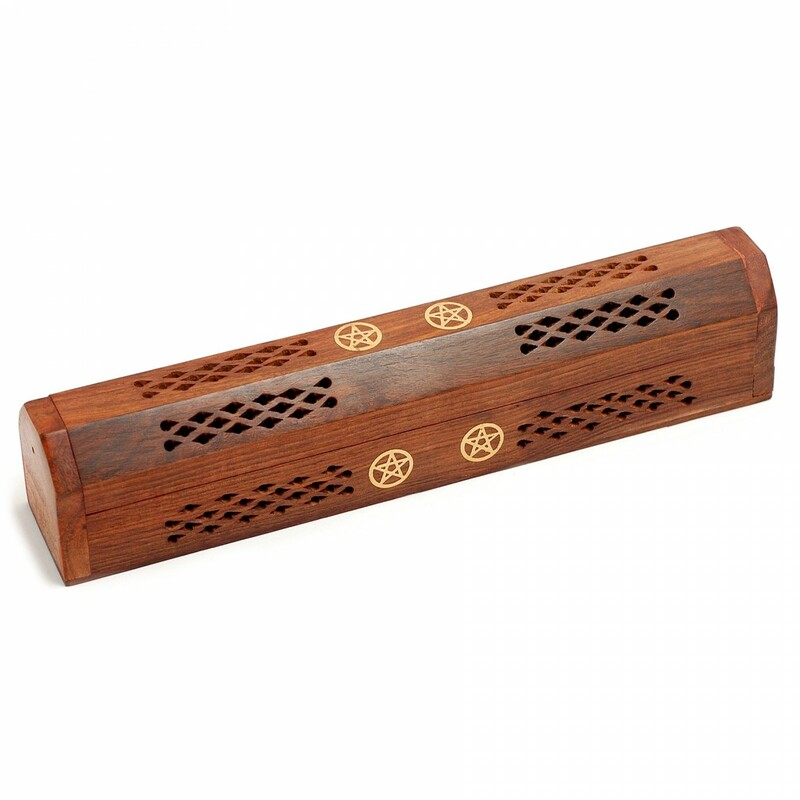 Horizontal Wood Incense Box  - Pentagram