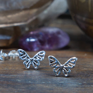 Large Butterfly Sterling Silver Stud Earrings