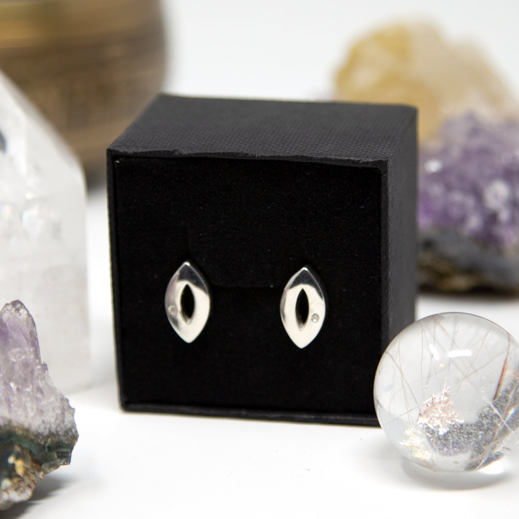 Oval Silver Diamond Earrings