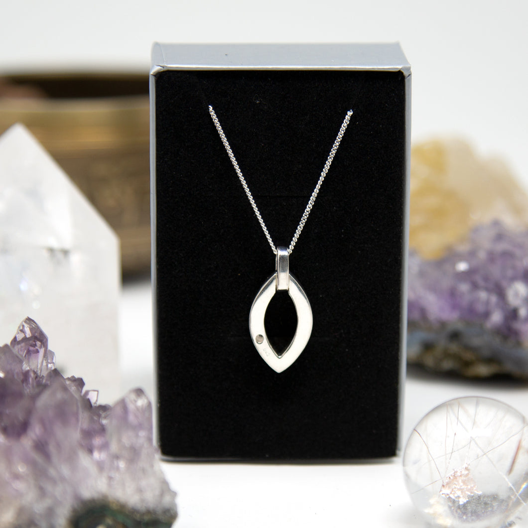 Oval Silver Diamond Pendant Necklace