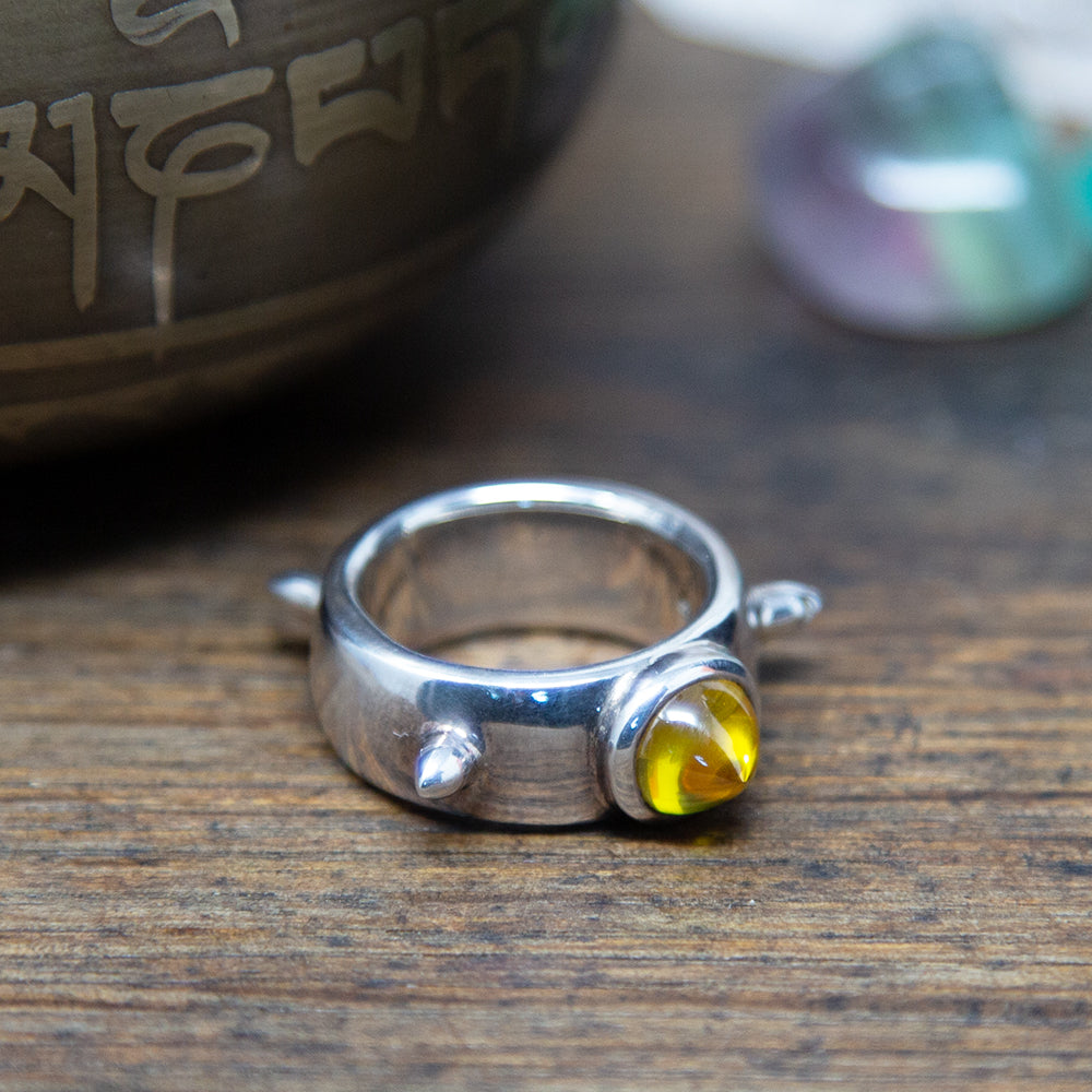 Heavy Sterling Silver Spike Ring with Synthetic Citrine - Size R