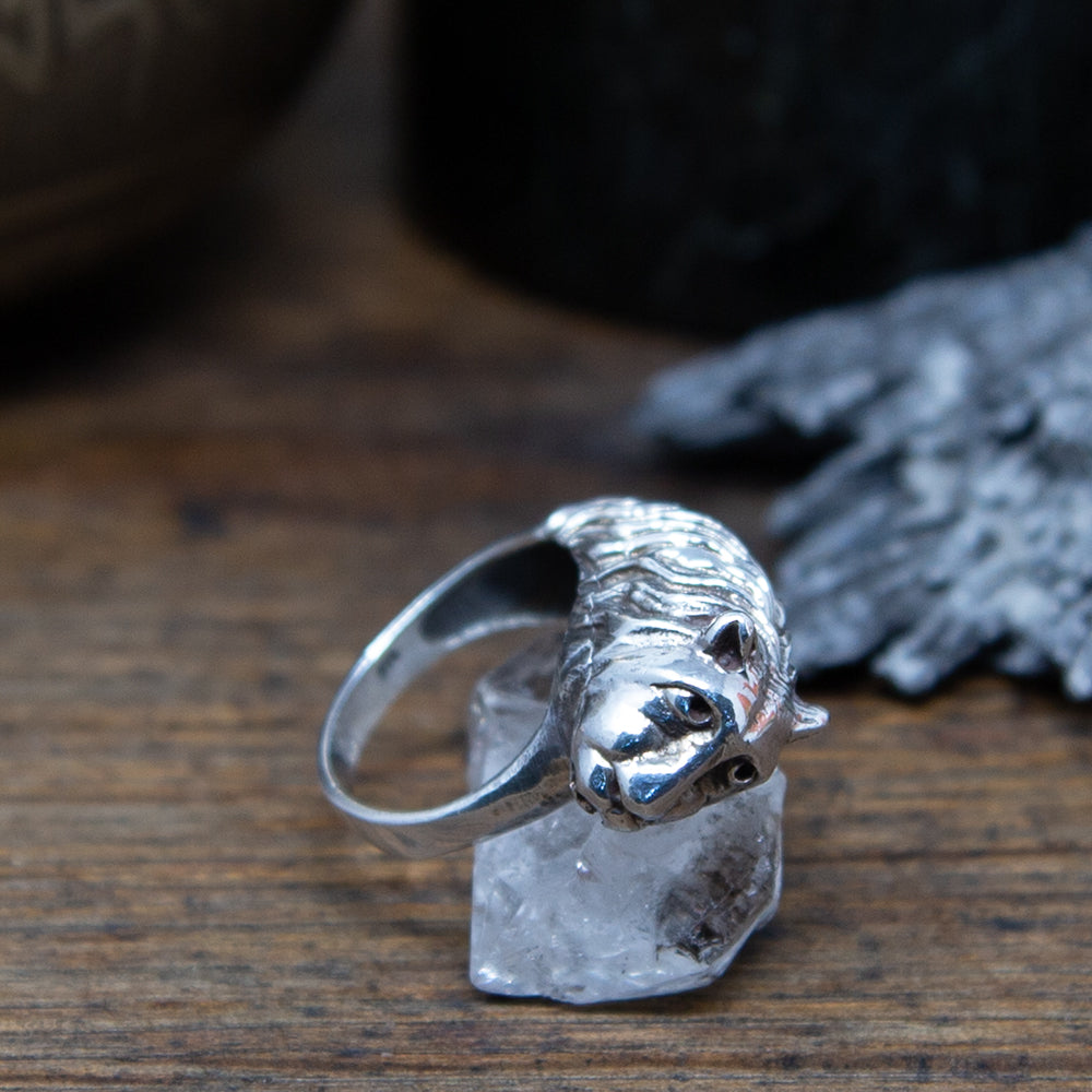 Heavy Sterling Silver Big Cat Ring - Size K
