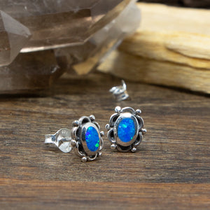 Blue Opal Sterling Silver Stud Earrings