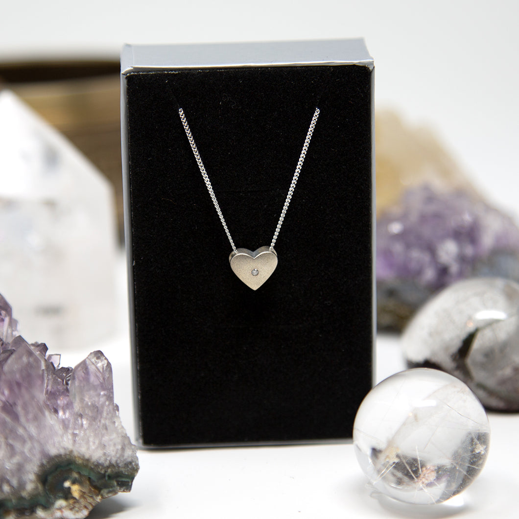 Matt Silver Diamond Heart Pendant Necklace