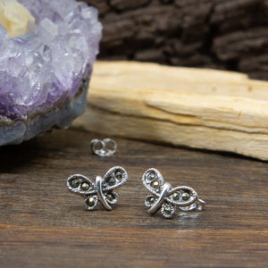 Sterling Silver and Marcasite Butterfly Stud Earrings