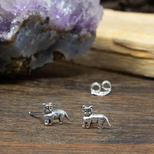 Cat Sterling Silver Stud Earrings